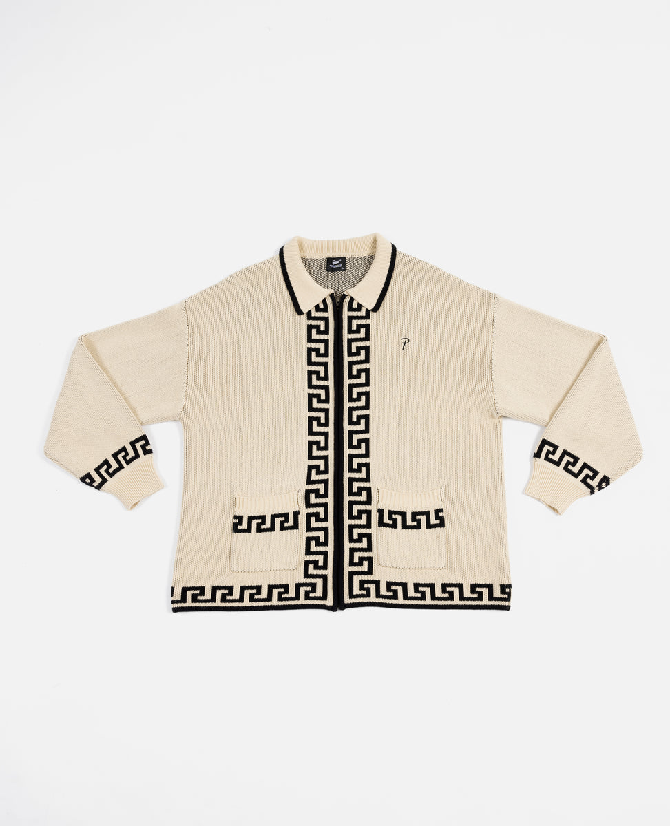 Patta – Wall Flower Knitted Zip Cardigan Chestnut/Dark Gull Grey