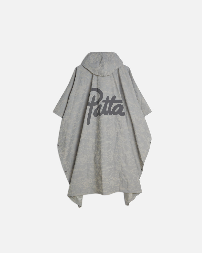 Patta hooded poncho with grey digital camouflage pattern and patta logo