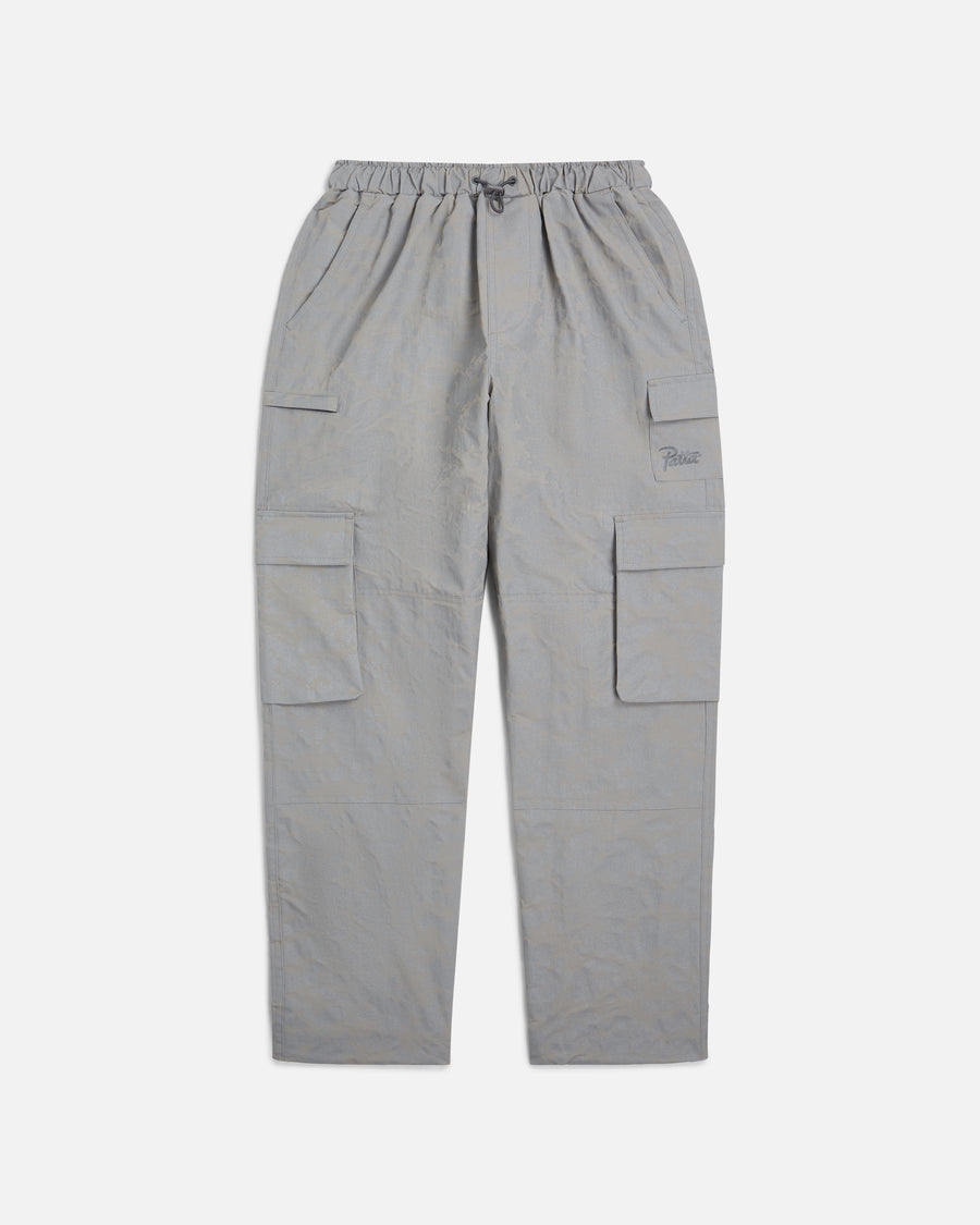 Reflective Patta cargo pants with digital camouflage pattern and Patta logo