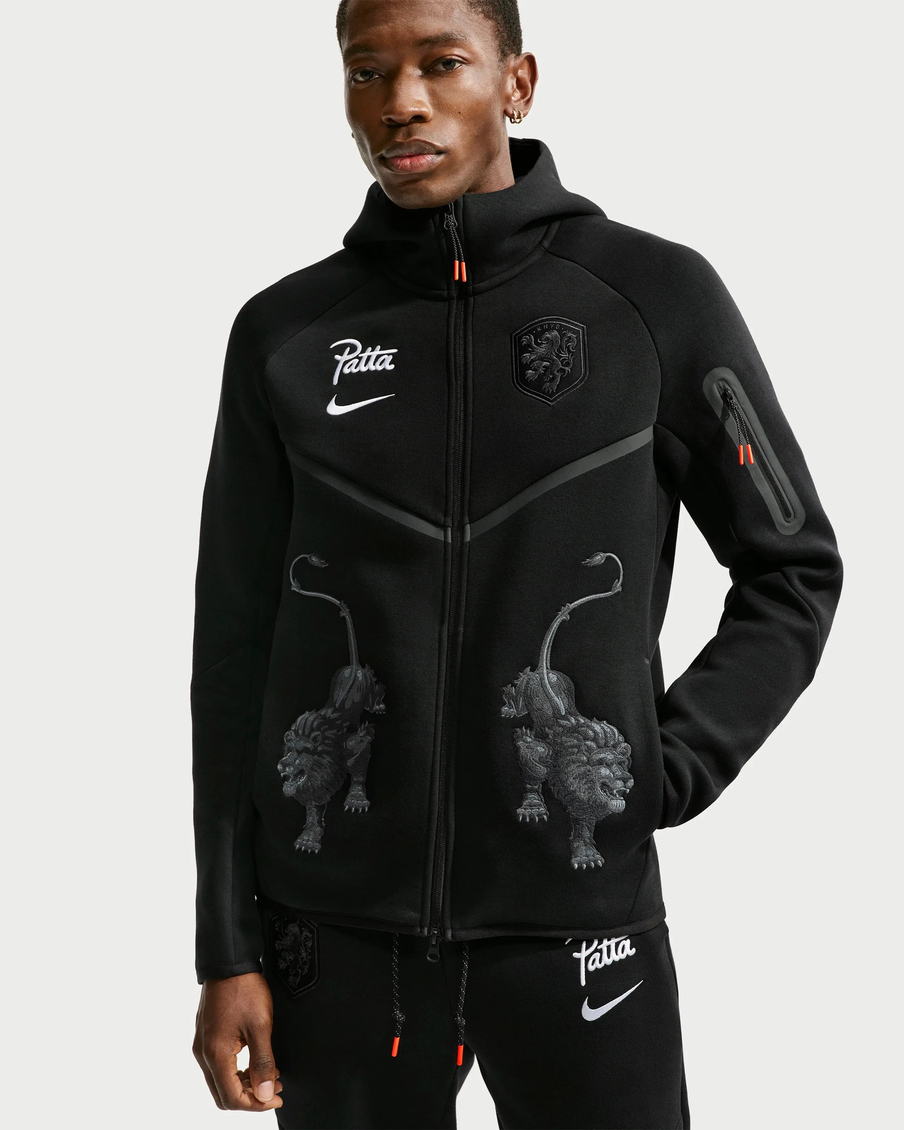 Knvx M Nike Tech Fleece Fz Wr Hdy (Black/White) (No Sponsor) - Patta