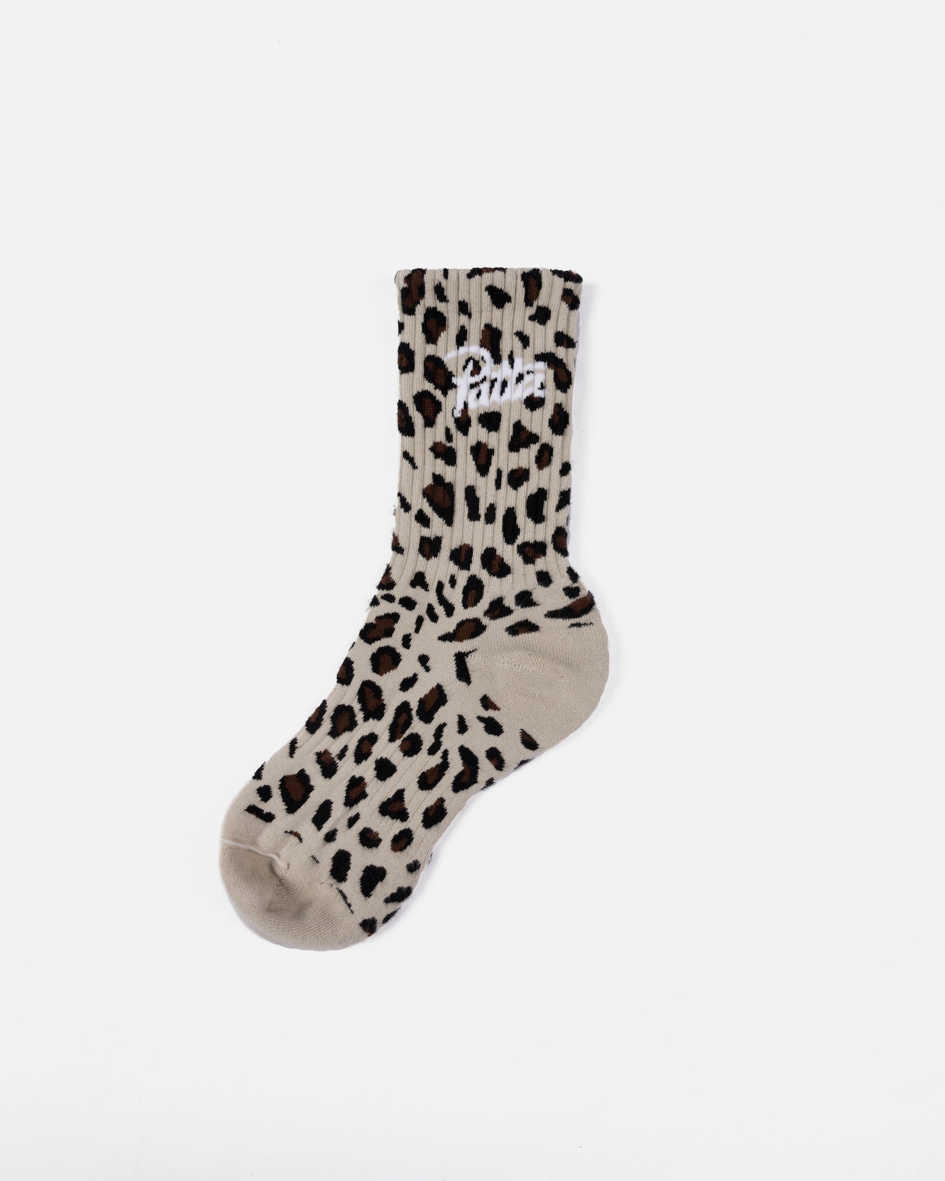 front view of the Patta leopard sport socks