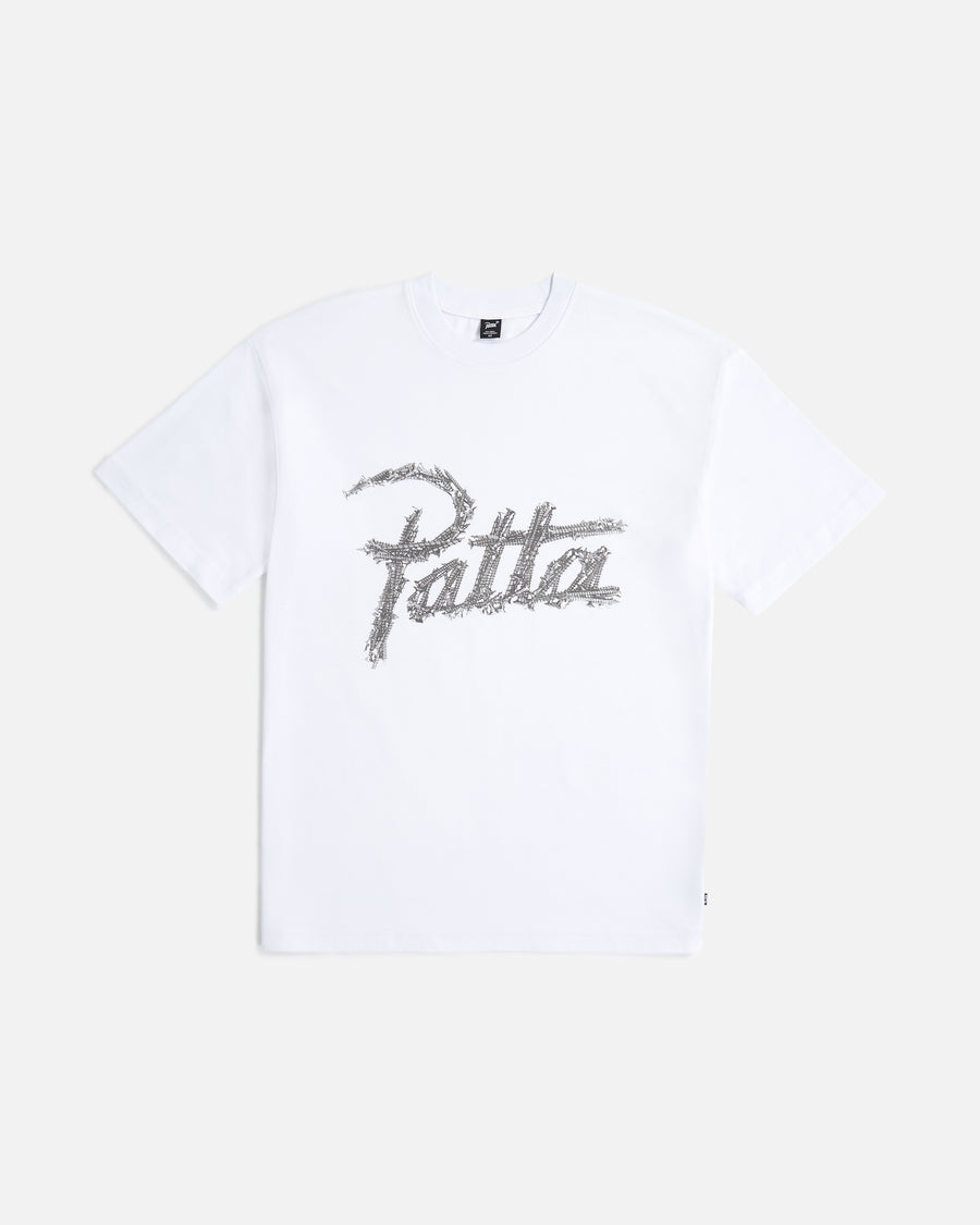 White  Patta screws T-shirt with a large premium photo printed Patta script logo and screws artwork 