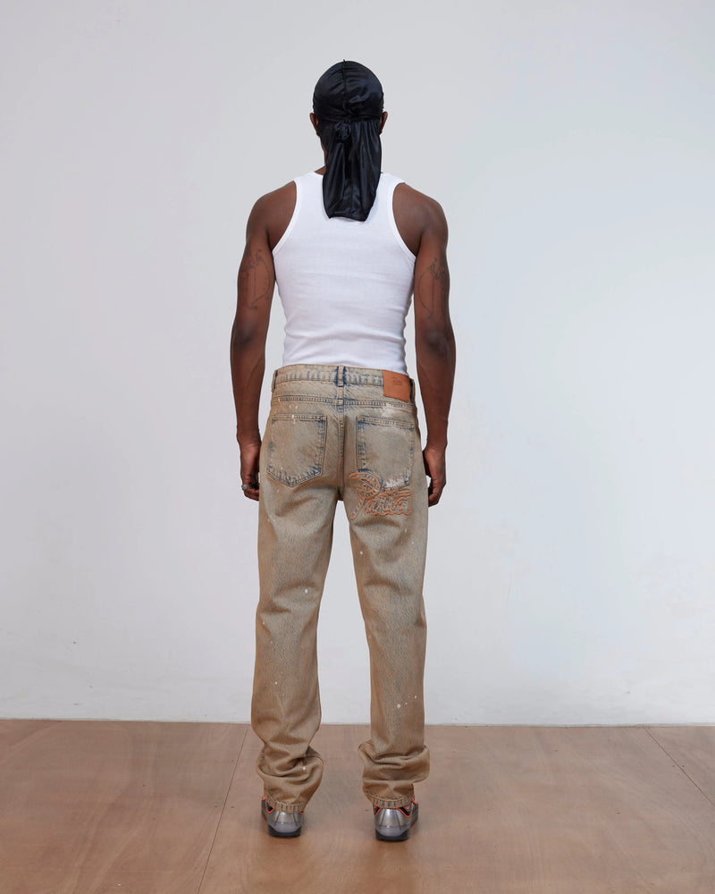 Patta Dirty Splatter Straight Leg Denim Pants (Sandwashed Light Blue Denim) Patta