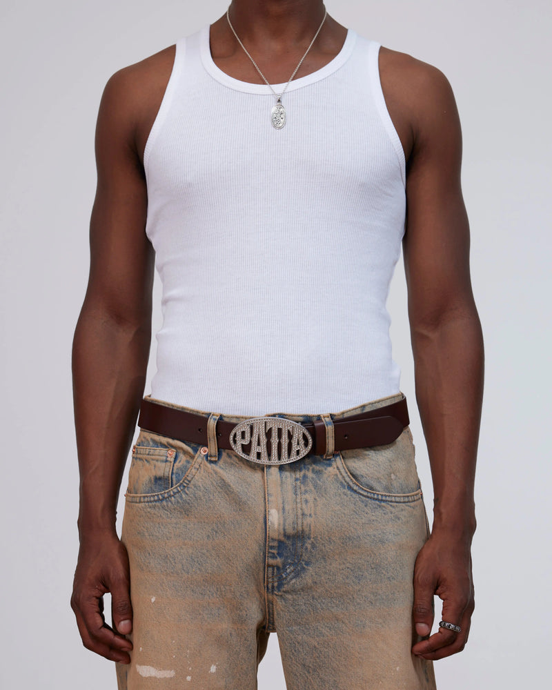 Patta Rhinestone Round Logo Belt (Brown) Patta