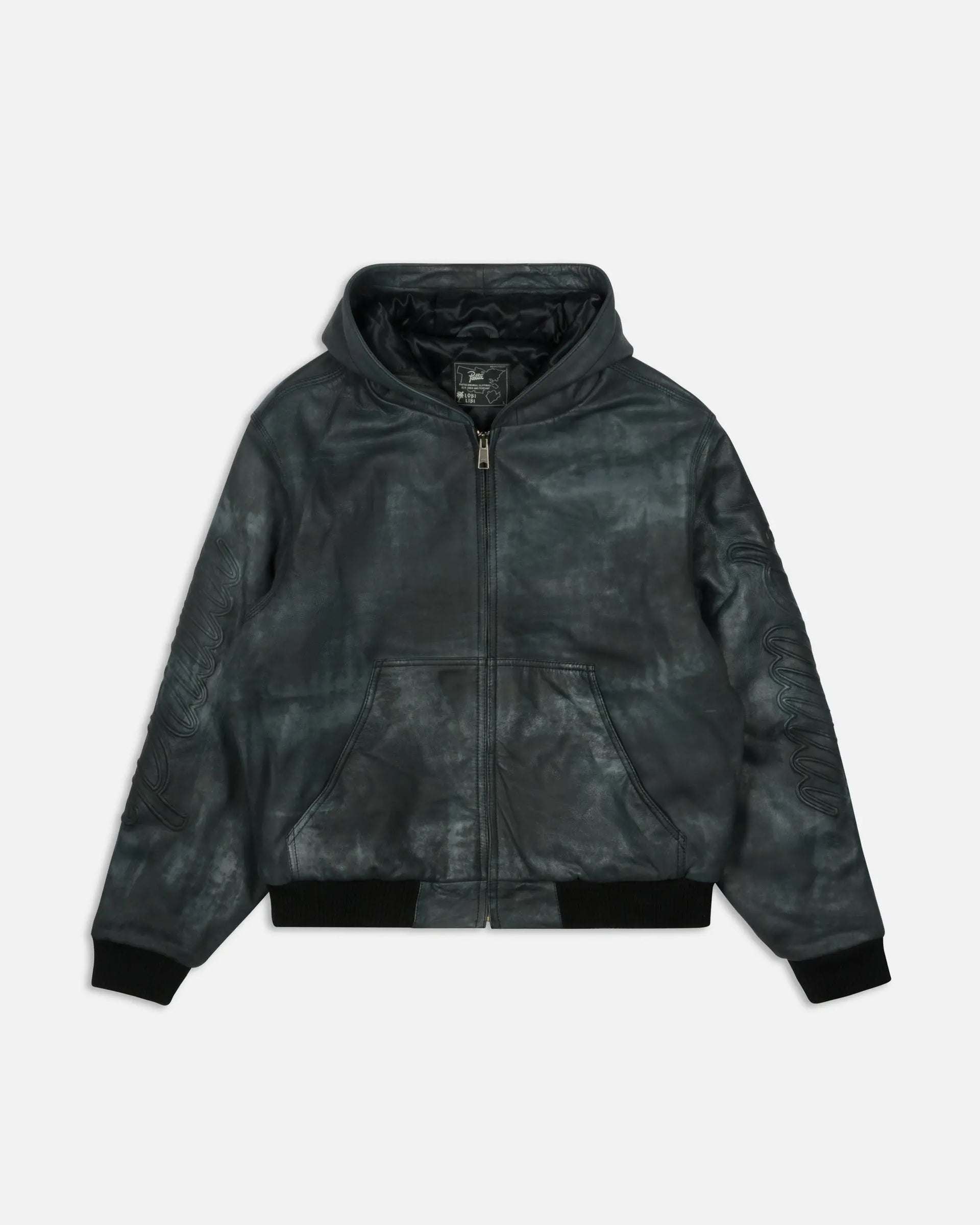 Patta Leather Hooded Bomber Jacket (Black) Patta