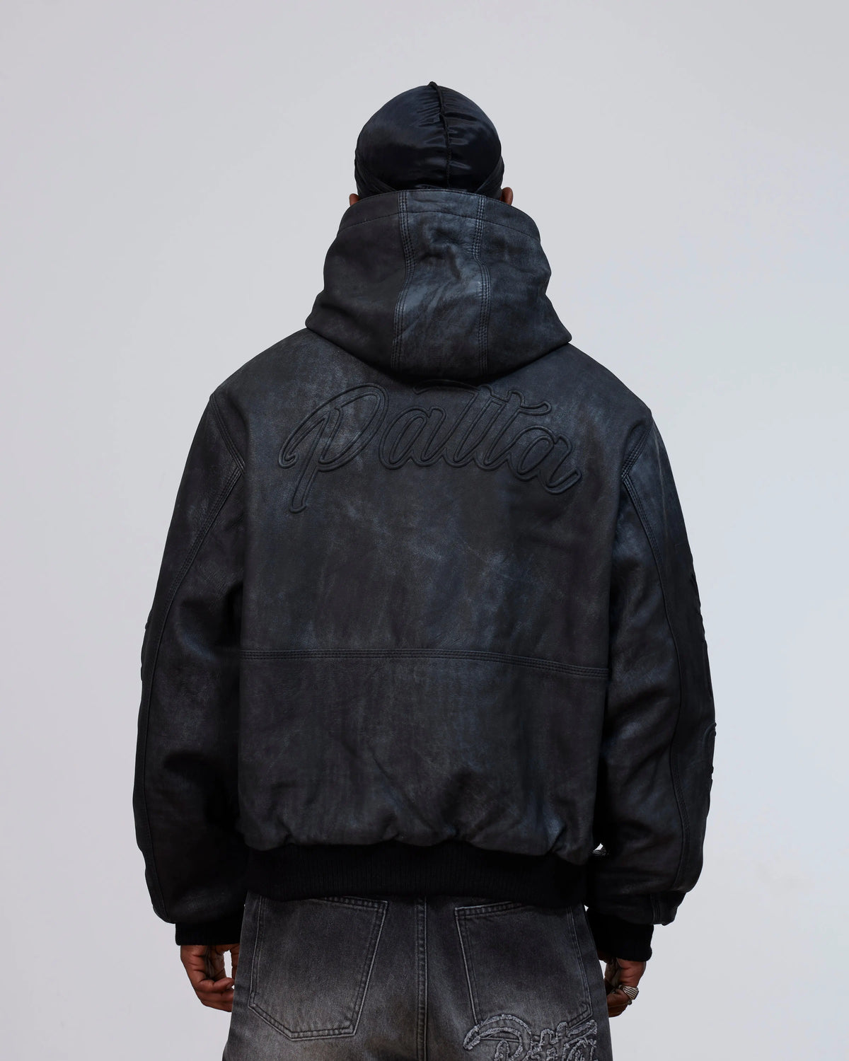 Patta Leather Hooded Bomber Jacket (Black) Patta
