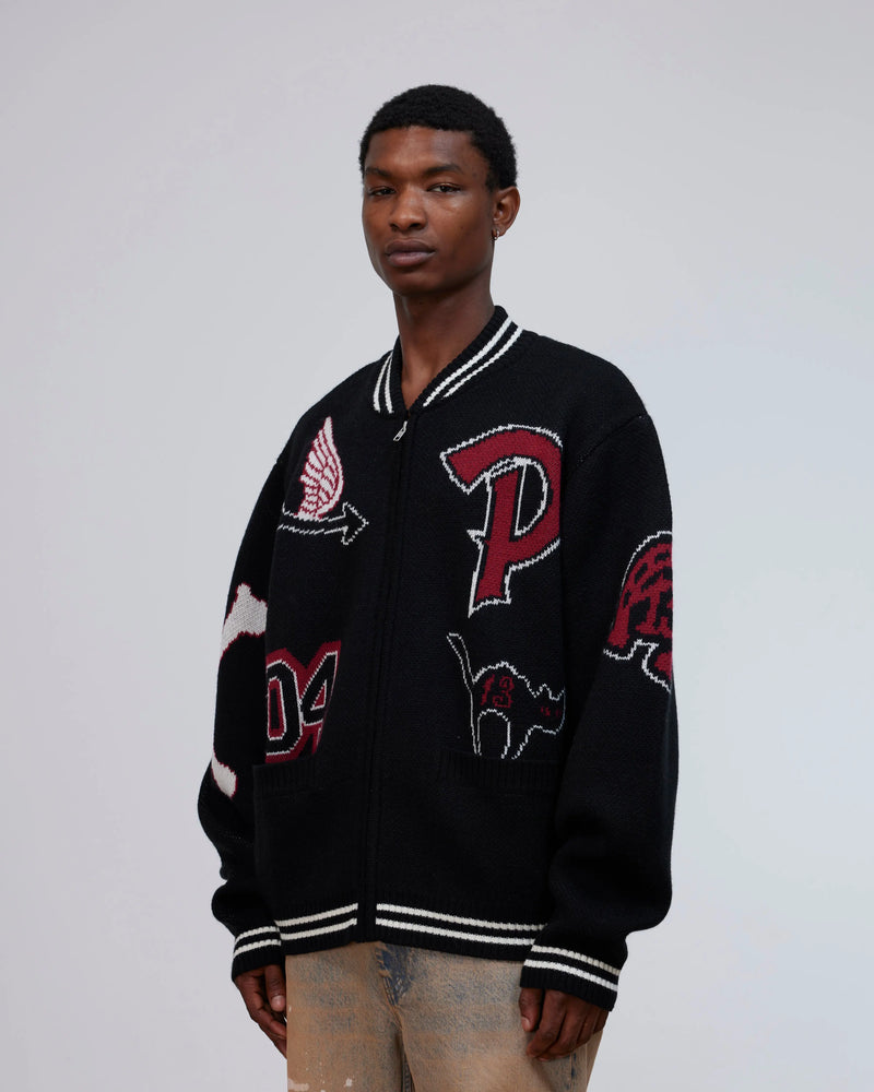 Patta Ribbed Knitted Cardigan (Grey Pinstripe) Patta