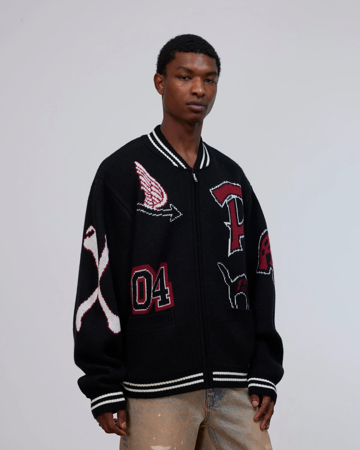 Patta Ribbed Knitted Cardigan (Grey Pinstripe) Patta