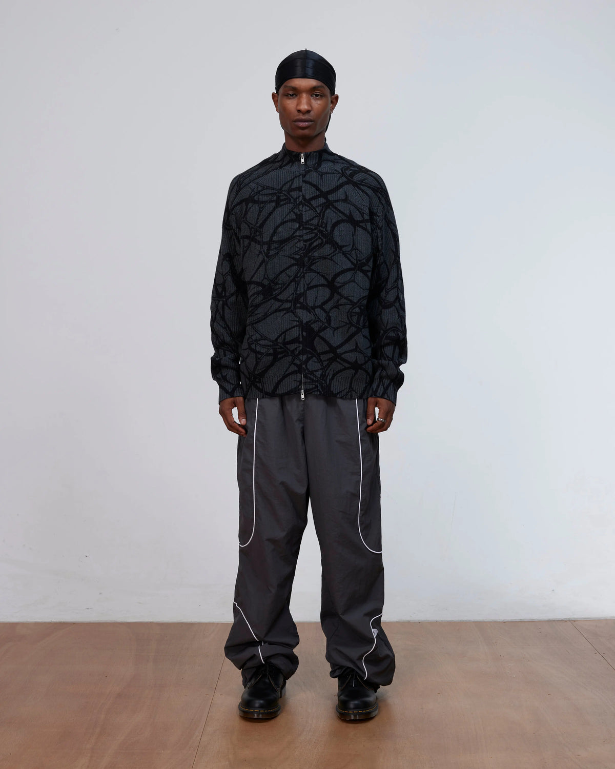 Patta Ribbed Knitted Cardigan (Grey Pinstripe) Patta