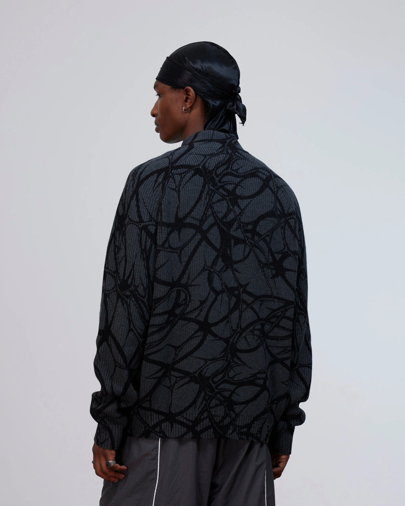 Patta Ribbed Knitted Cardigan (Grey Pinstripe) Patta