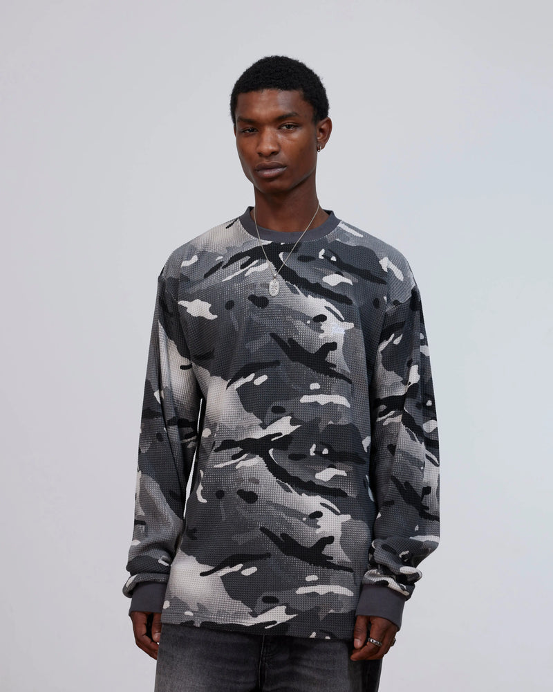 Patta Ghost Spray Camo Waffle Long Sleeve (Jet Black) Patta