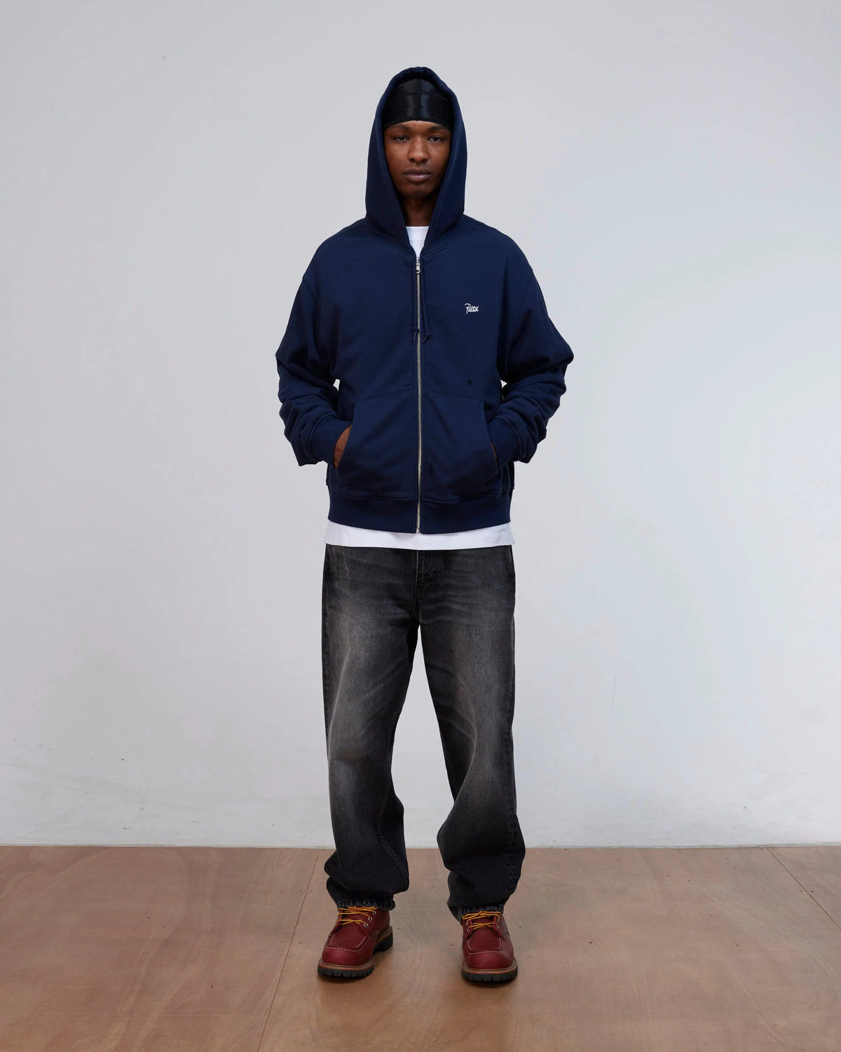 Patta Waffle Reversible Zip Up Hooded Sweater (Black Iris) Patta