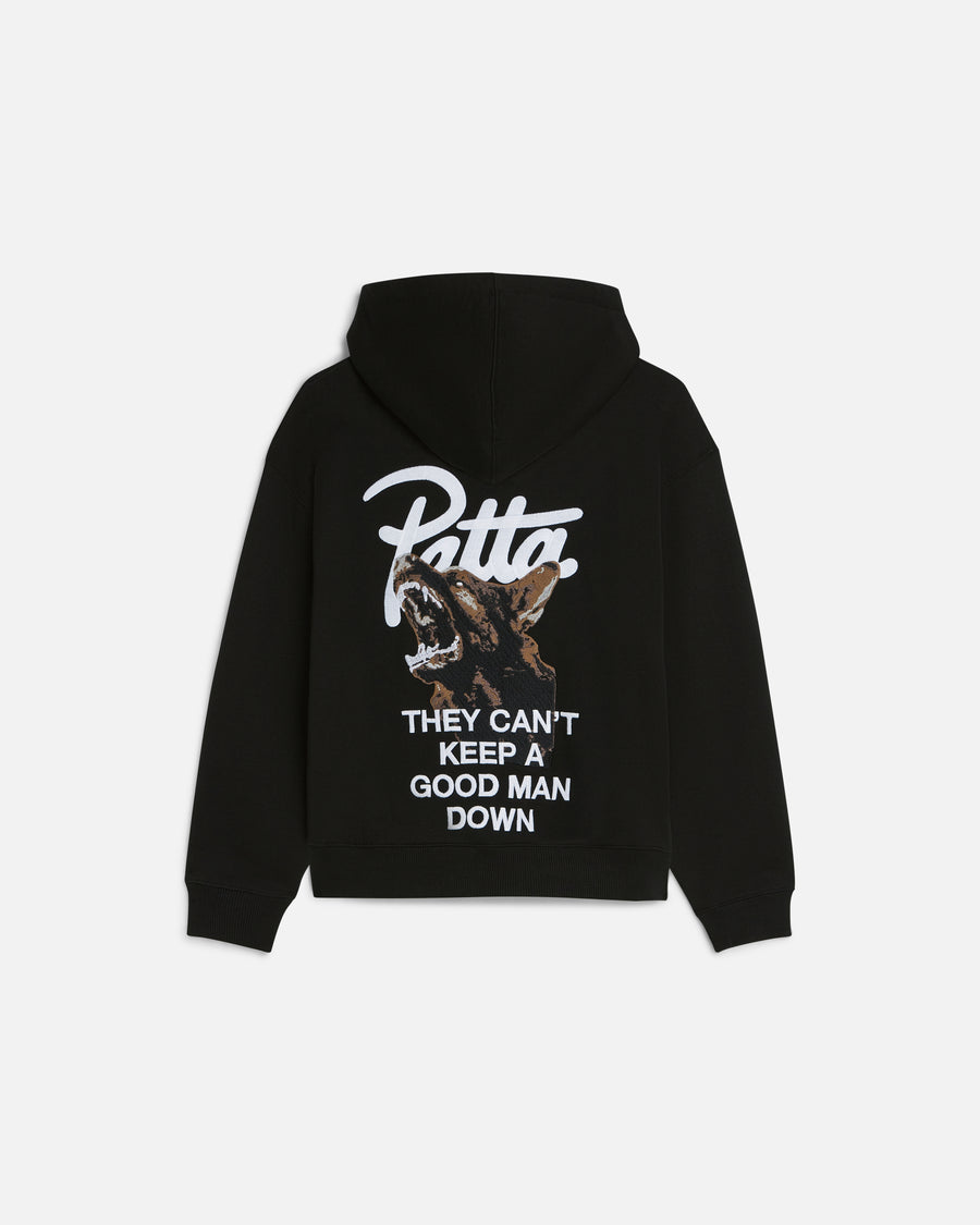 Back image of the Patta Bark hoodie showing the bark embroidered artwork