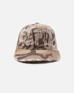 front shot of the frayed woodland camo sports cap