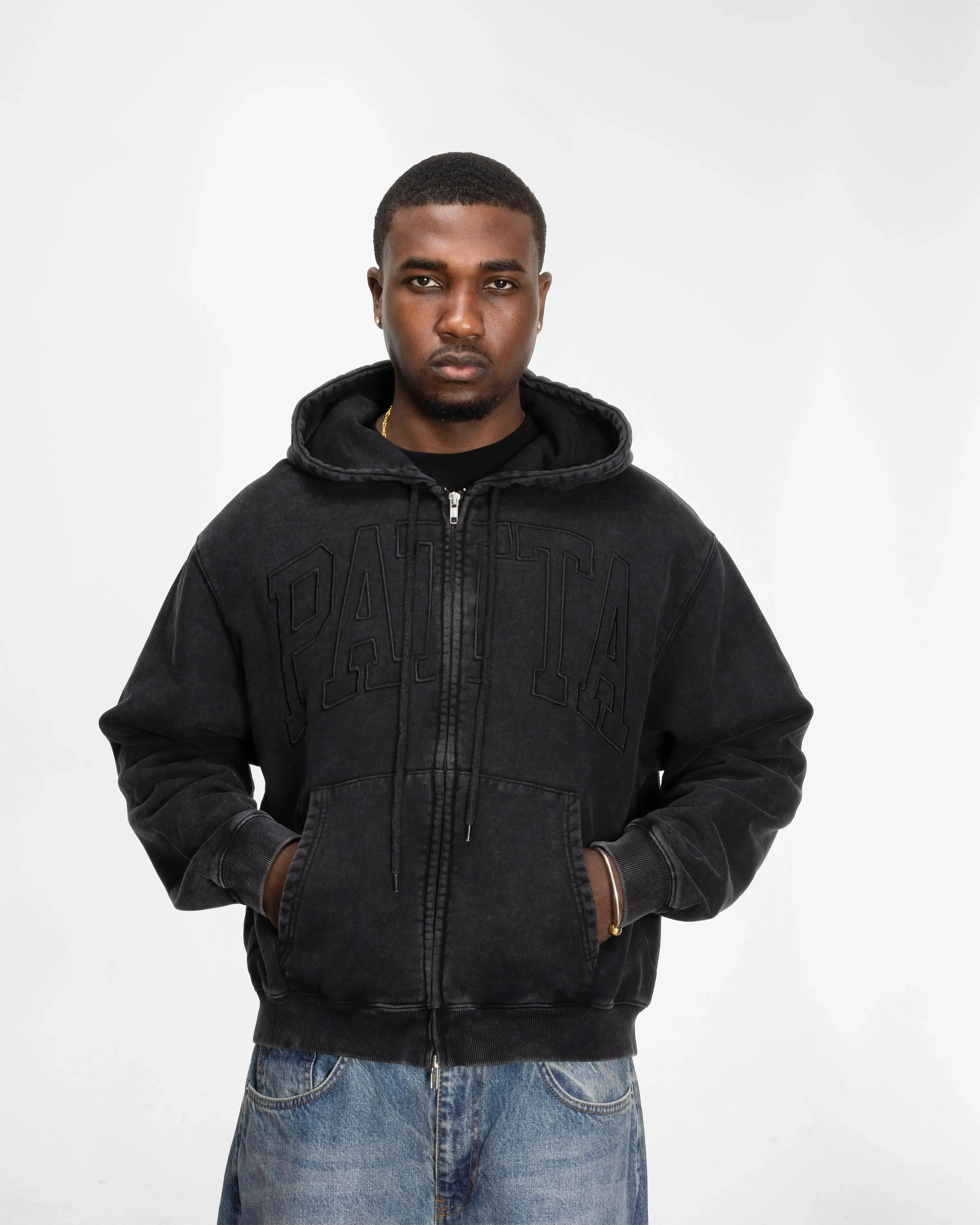 pois marshmallow pullover ブラック フリーサイズ Patta Loopback Logo Zip Hooded Sweater (Moonless Night) - Patta