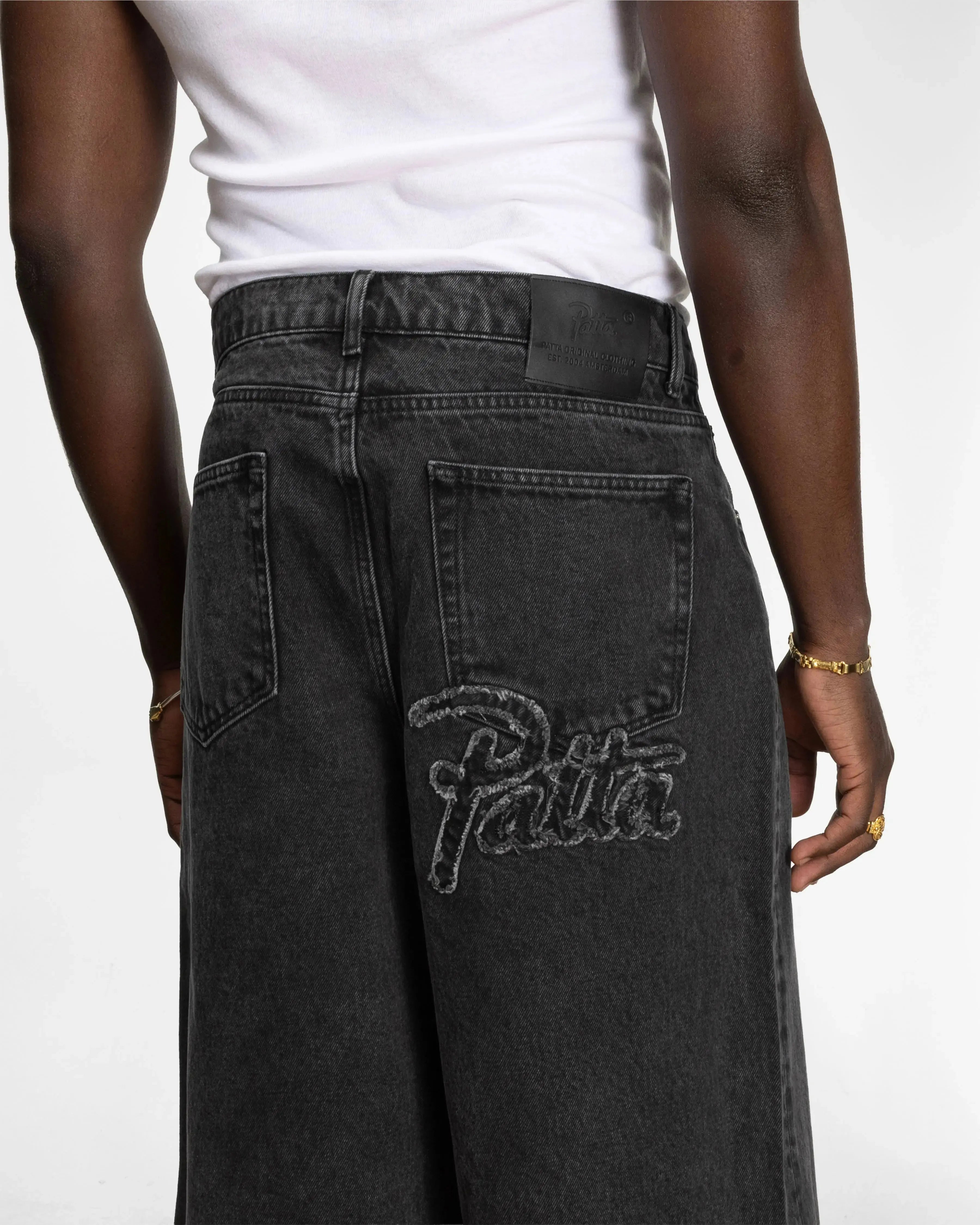 Patta Whiskers Denim Shorts (Black) (Black Denim) - Patta
