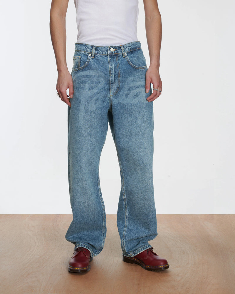 Patta Laserprint Whiskers Denim Pants (Light Blue Denim) Patta