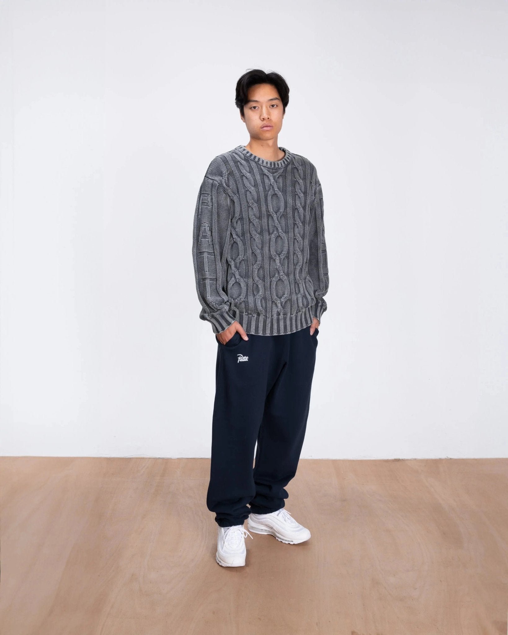 Patta Cable Knitted Cold Dye Jumper (Titanium) - Patta