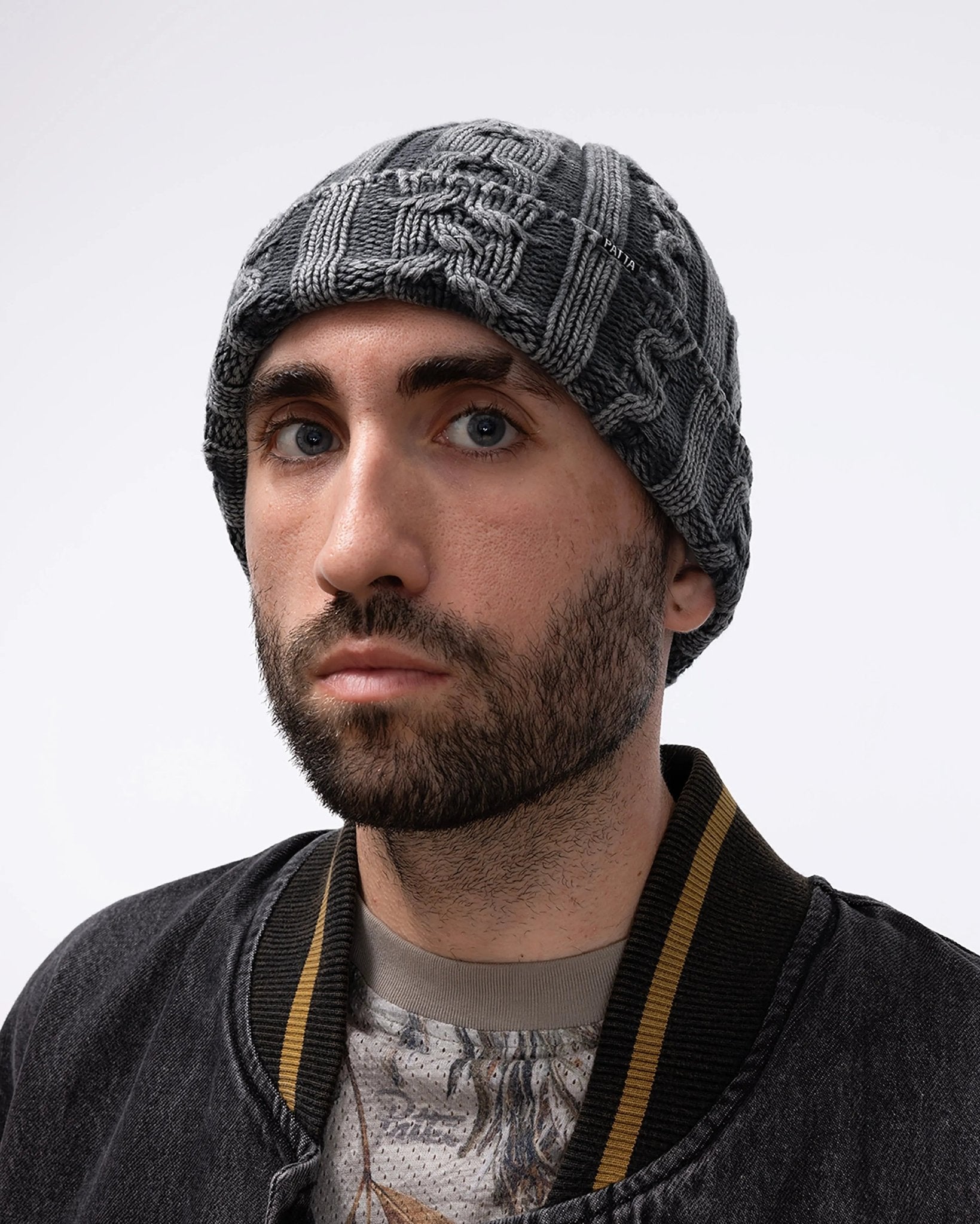 Patta Cold Dyed Cable Knitted Beanie (Titanium) - Patta