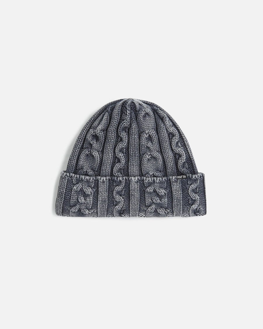 Patta Cold Dyed Cable Knitted Beanie (Titanium) - Patta