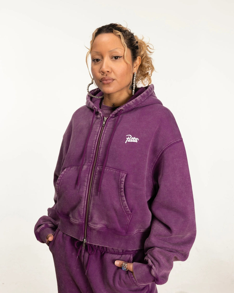 Patta Femme Acid Wash Cropped Zip - Up Hooded Sweater (Dark Purple ) - Patta