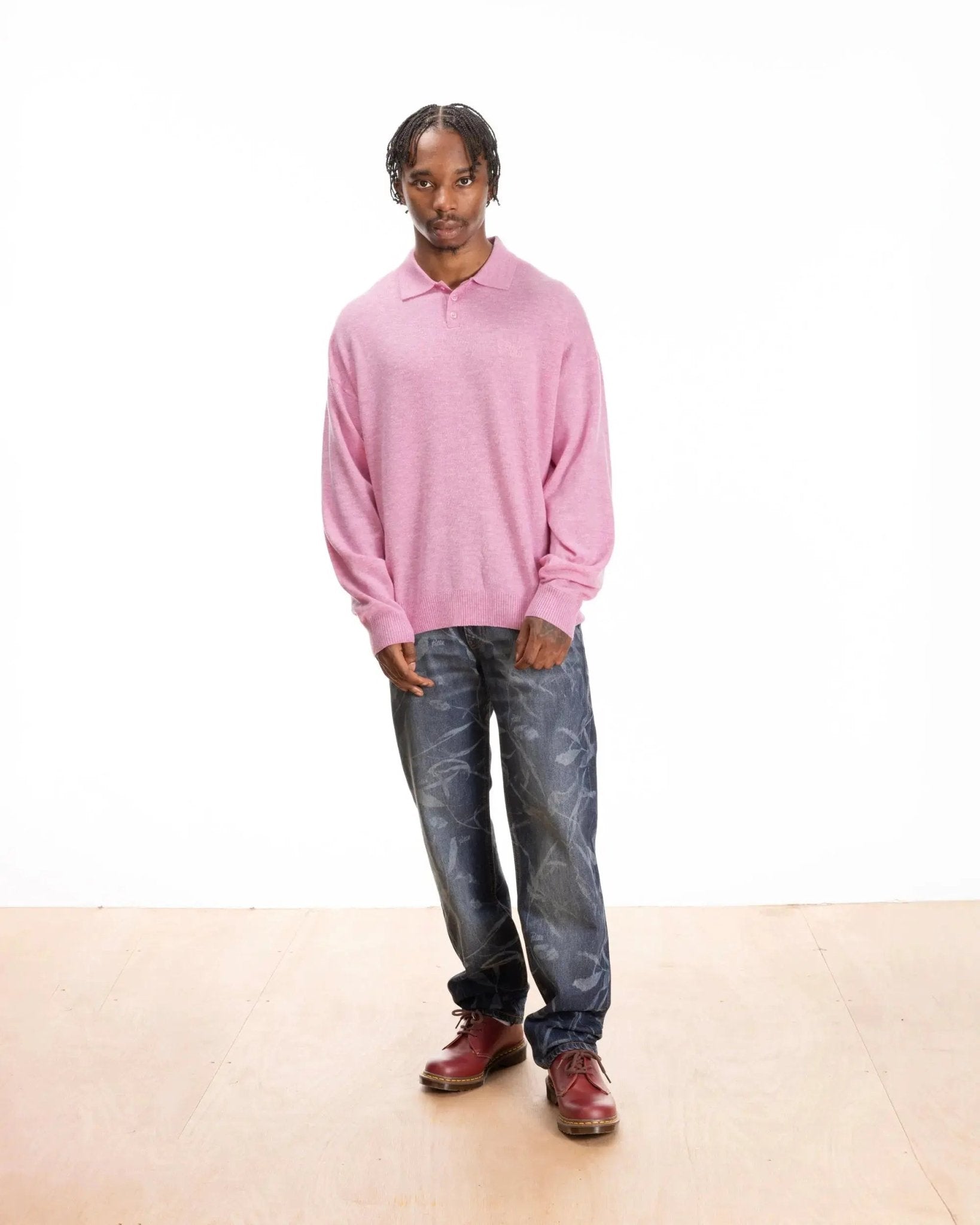 Patta Knitted Wool Longsleeve Polo Shirt (Very Berry ) - Patta