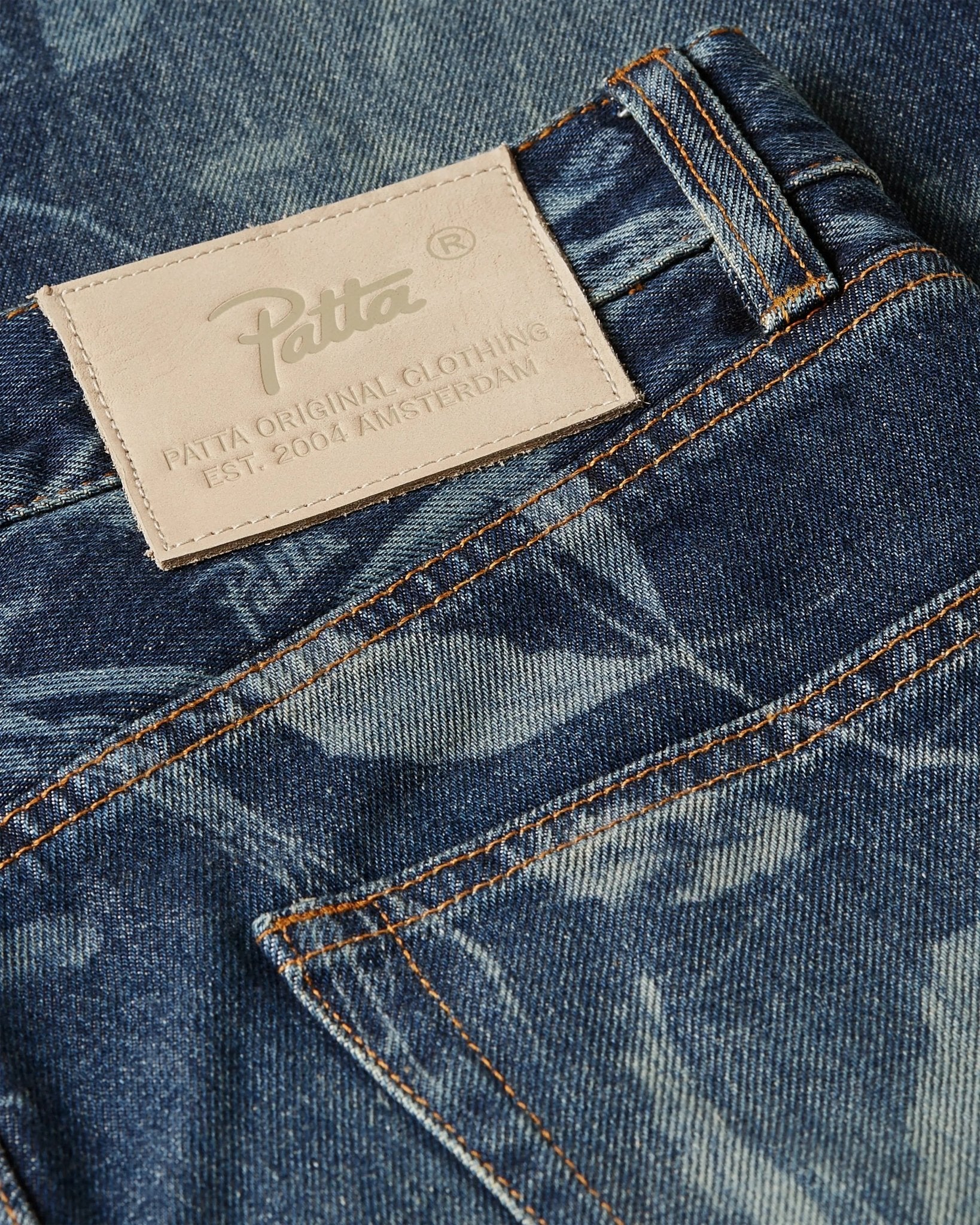 Patta Leaves Laser Print Denim Pants (Blue Denim ) - Patta