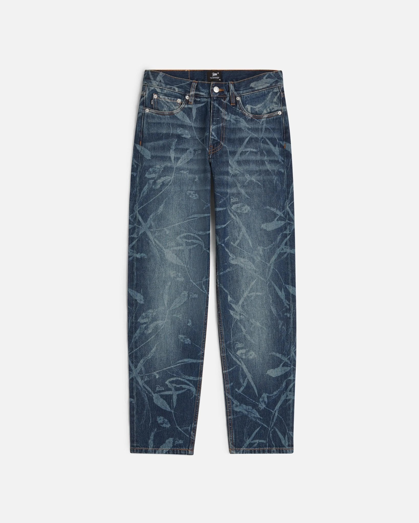 Patta Leaves Laser Print Denim Pants (Blue Denim ) - Patta
