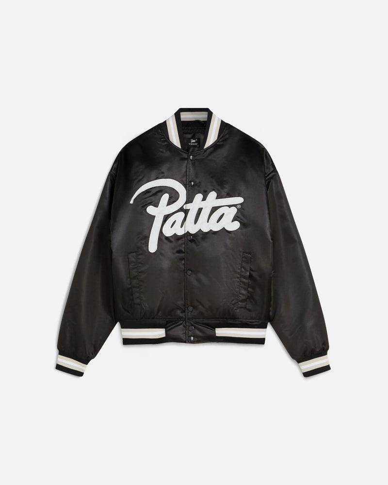 Patta Script Logo Satin Varsity Jacket (Black) - Patta