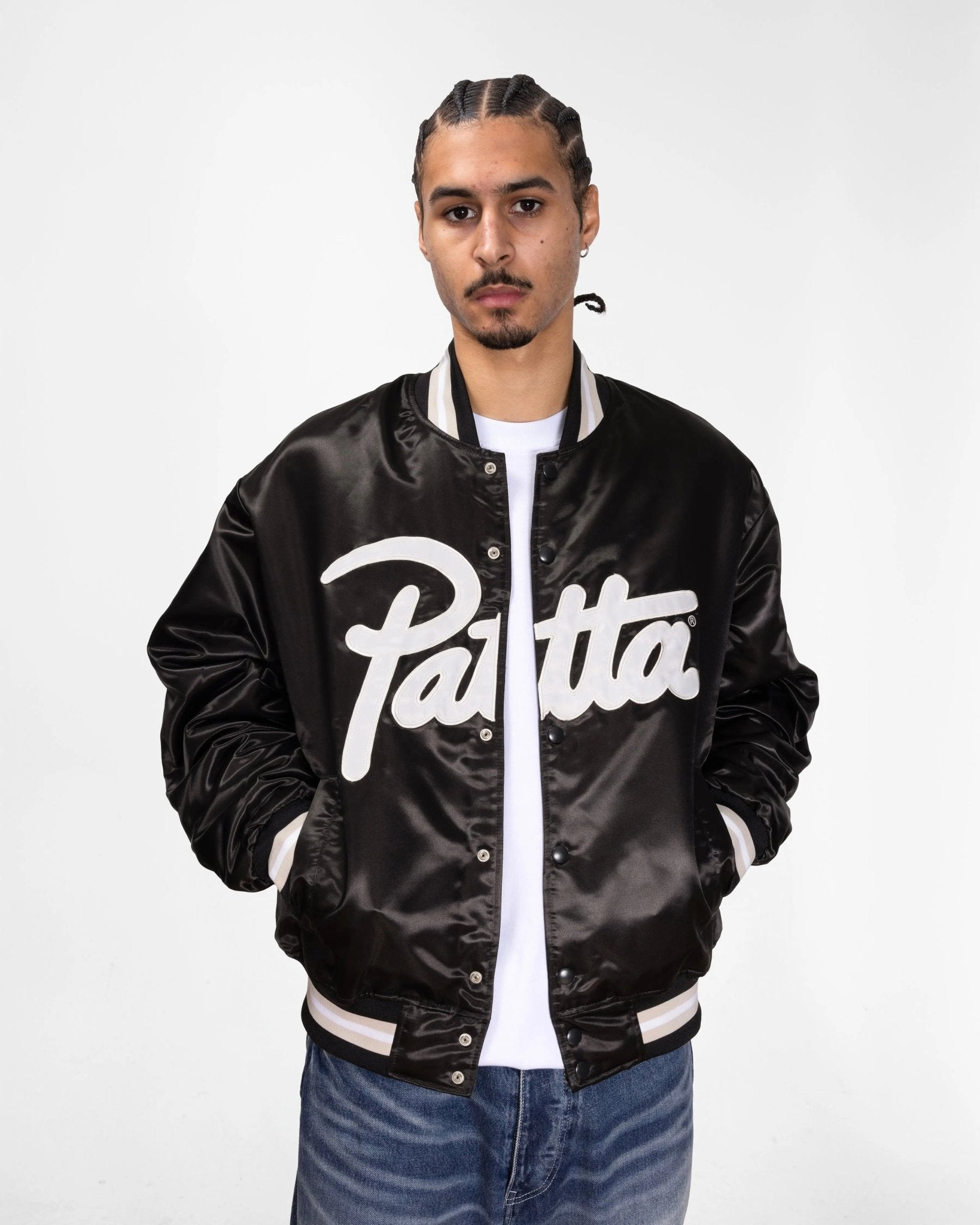 Patta Script Logo Satin Varsity Jacket (Black) - Patta