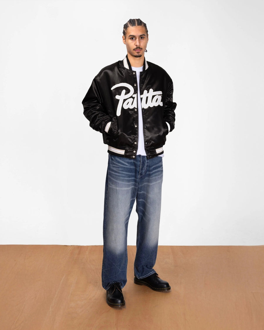 Patta Script Logo Satin Varsity Jacket (Black) - Patta