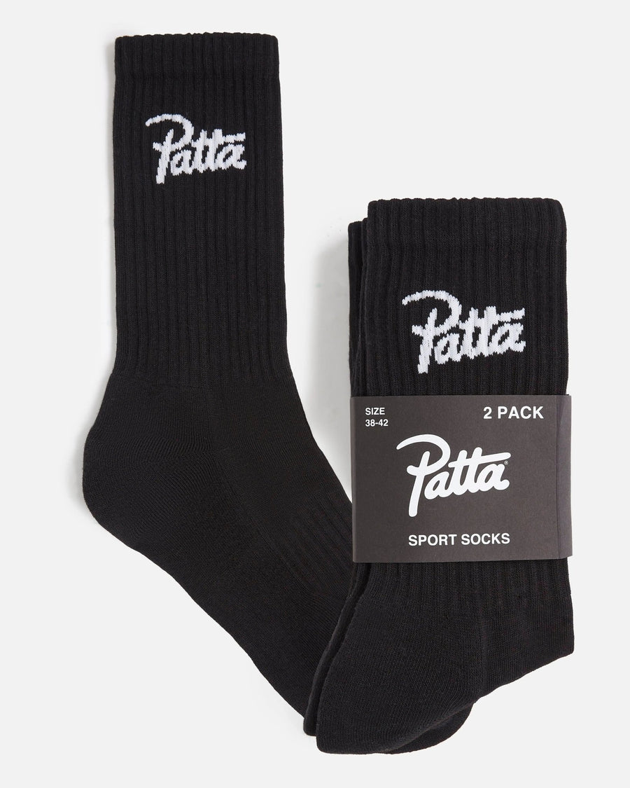 Patta Script Logo Sport Socks (2 - Pack) (Black) - Patta
