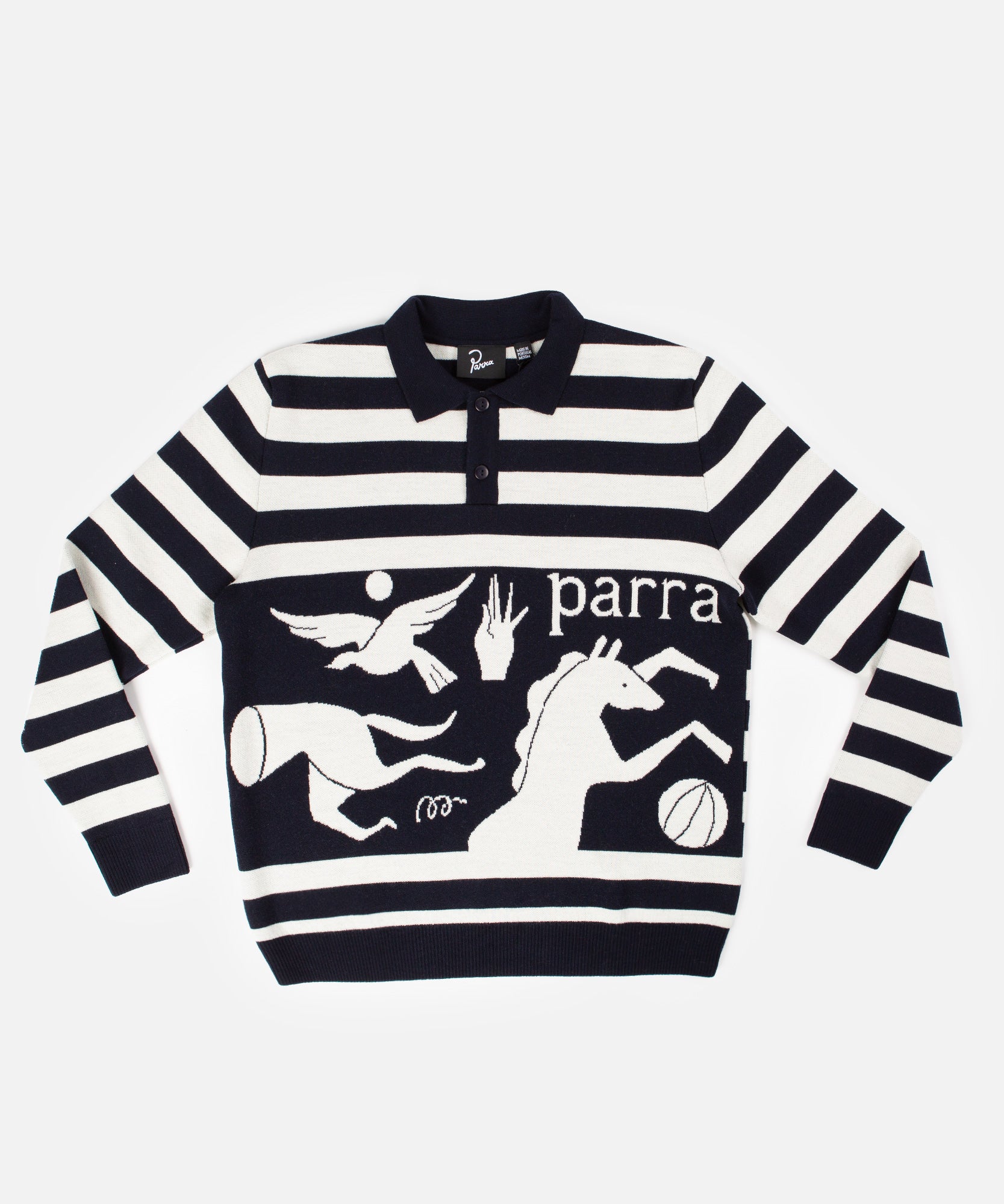 【NAVY/OFF_WHITE】by Parra / basket bird horse knitted polo shirt